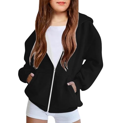 Sweatshirts for Girls, Hoodies for Tweens Fleece Lined Casual Zip Up Jacket Hooded Casual Fall Coat with Pockets