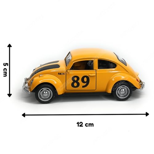 Image of Classic Vintage VW Beetle Diecast Metal Pullback Toy car with Openable Doors for Kids | 1:36 Scale Model | Pull Back | Gift for Boys Girls (Orange with Black Stripes)