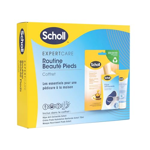 Scholl Routine Beauté pieds – Cofanetto composto da maschera per piedi nutriente al miele di manuka, grattugia anticalli tecnologia Nano-Glass e crema piedi idratazione rafforzata 75 ml
