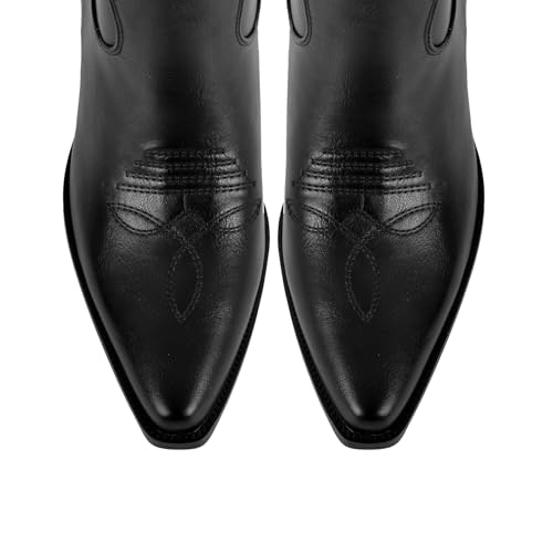 richealnini Embroidered Cowboy Boots Women Black Western Cowgirl Boots Pointed Toe Stacked Heels4