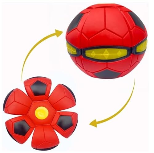 Bobcow The Doggy Disc Ball for Medium Large Dogs, Portable Creative Flying Saucer Ball Stomp UFO Magic Balls, Decompression Pop Up Dog Toys Balls for Outdoor Sports Gifts (Football Red)