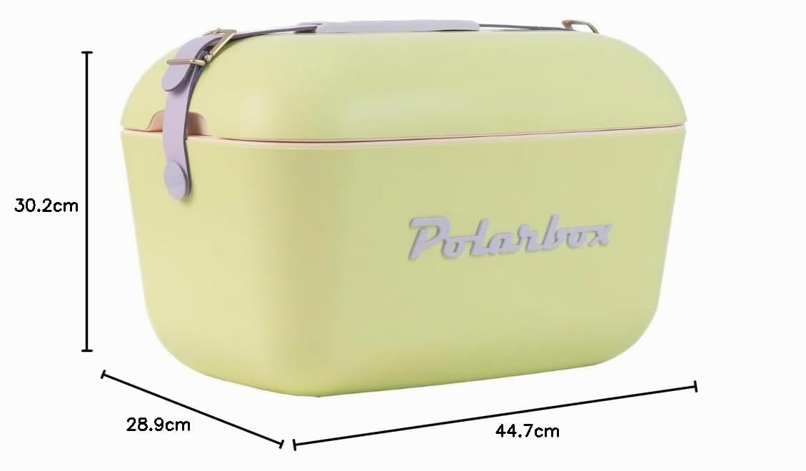 Polarbox Klassische Retro Vintage Kühlbox für Camping, Picknick, Strand, 20 l, Limette/Lila, Limettengrün/Rosa