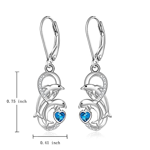 Dolphin Earrings for Women Sterling Silver Infinity Summer Dolphins Dangle Earrings Blue Heart Cute Ocean Animal Nautical Jewelry Christmas Gift2