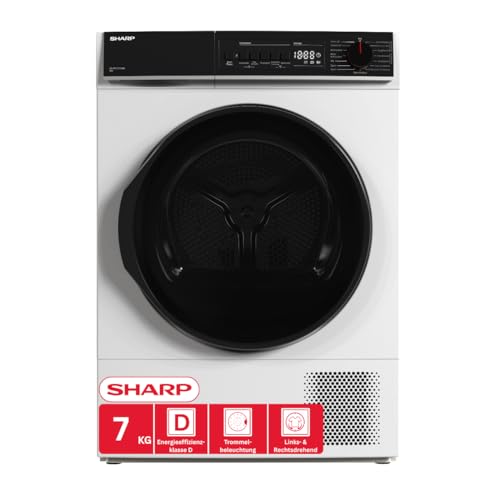 Sharp KD-PRO7S7GWD-DE Wäschetrockner, 7kg, D, WiFi, 15 Trockenprogramme inkl. 20-Minuten-Schnelltrockenprogramm, Weiß
