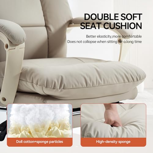 EMIAH Office Chair with Foot Rest, Ergonomic Executive Office Chair with Arms, Reclining High Back PU Leather Comfy Swivel Computer Desk Chairs with Wheels and Lumbar Support for Home Office, Beige - Image 7