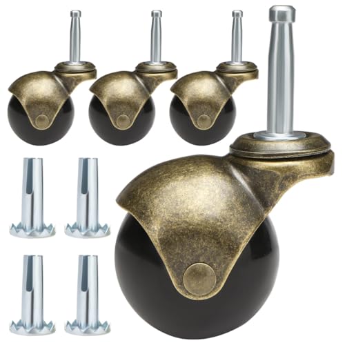 JGJC 2' Antique Brass Ball Casters 4-Pack, 5/16'×1-1/2' (M8 Grip Neck Stem)
