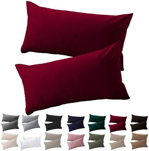 Soifox Kissenbezug 40 x 80 2er Set - Kopfkissenbezug 40x80 Rot 100% Mikrofaser bügelfrei & knitterfrei mit Reißverschluss