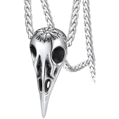 FaithHeart Viking Raven Skull Necklace for Men Stainless Steel Punk Crow Head Pendant Gothic Jewelry Halloween Accessories Cover