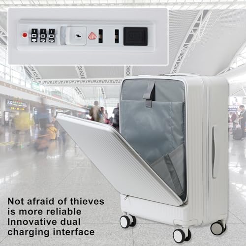 Luggage Sets,24 Inch ABS Hard Shell Suitcase,Hardside Expandable Spinner Wheel Luggage,Built-In TSA lock Carry on Suitcase with Cup Holder & USB Port & Phone Holder for Daily Travel & Business Trips3