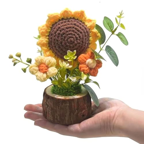 Tileafry Handmade Crochet Knitted Sunflower Bouquet Creative Knitted...
