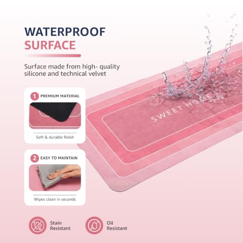 Image of Amazon Brand - Solimo Silicone Kitchen & Bath Mat (Pack of 2) | Pink | Anti-Fatigue Comfort Foam | Waterproof & Anti-Slip | 60 x 40 cm & 40 x 120 cm| Quick-Dry & Easy Clean