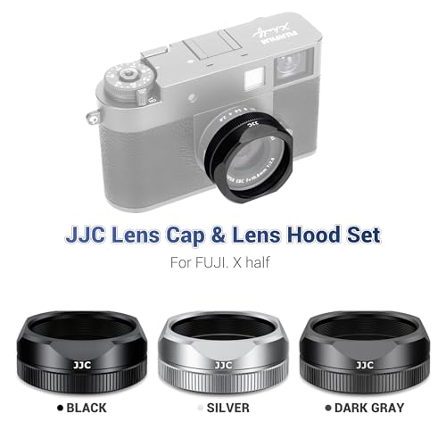 Capuchón de lente cuadrado metálico JJC y tapa para lentes para cámara Fuji X Half Xhalf, negro | Cubierta protectora XHalf con sujetador de tapa, anti-rayaduras, anti-perdida, sin viñeteo miniatura 2