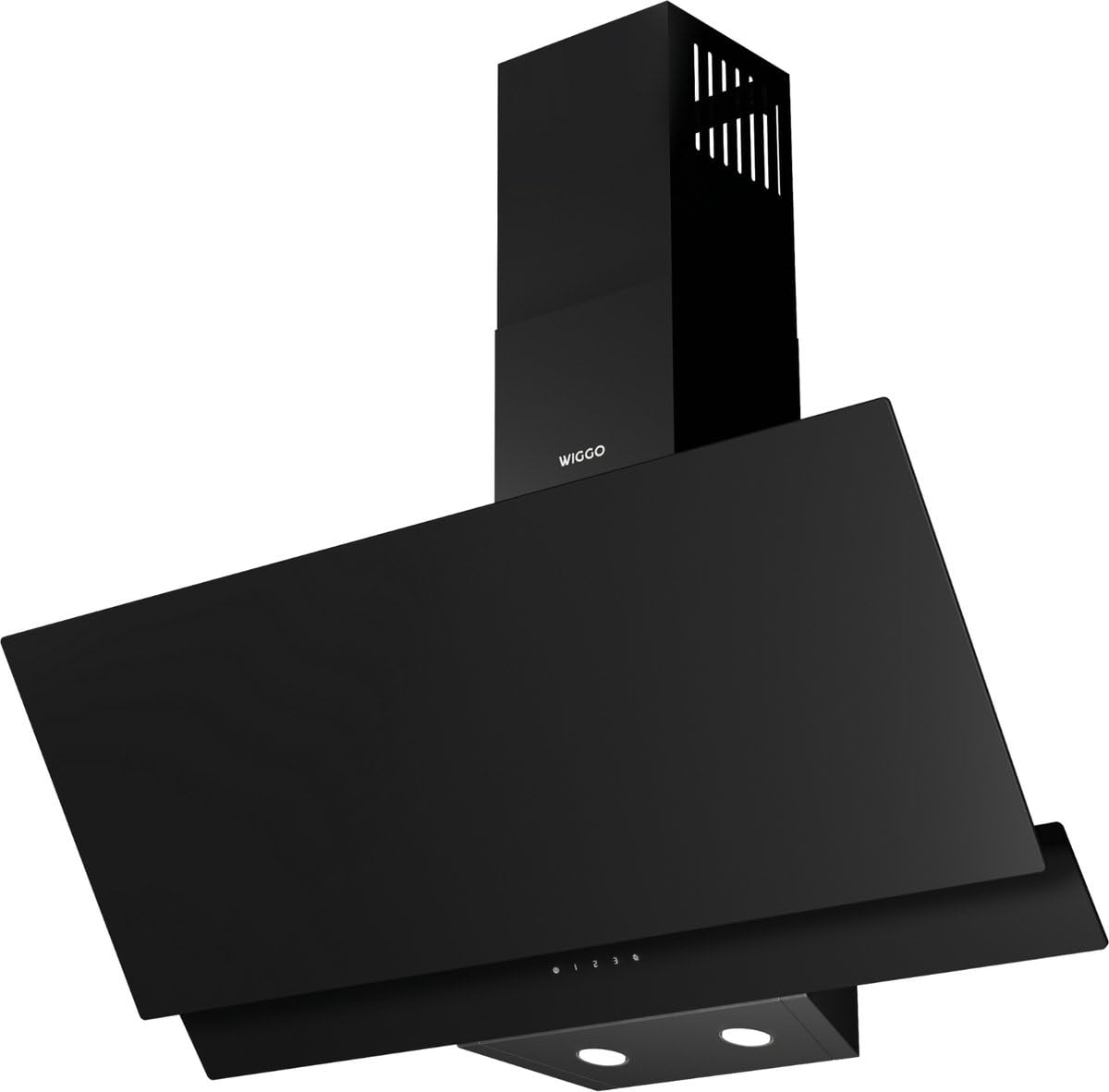 Wiggo A942G - Cappa aspirante da 90 cm, senza testa I cappa di scarico 626 m³/h, display touch a 4 livelli, classe di efficienza energetica A, con 2 filtri a carbone, cappa anteriore in vetro nero