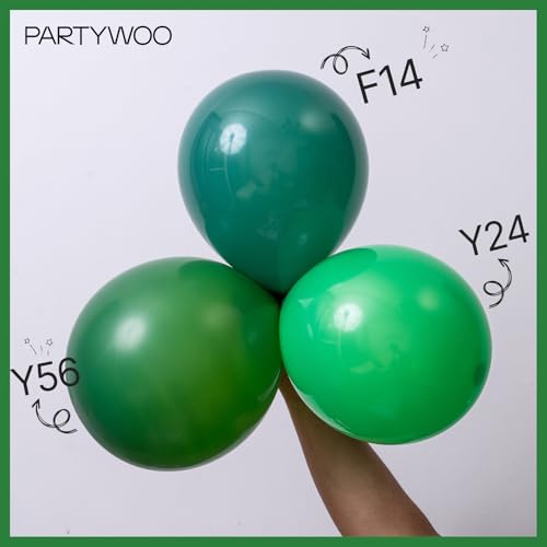 Image of PartyWoo Green Balloons 138 pcs Different Sizes Pack of 18 12 10 5 Inch Dark Metallic Green Balloon Arch Kit Garland For Birthday Graduation Forest Theme Party Decorations Green-Y56 and Green-103