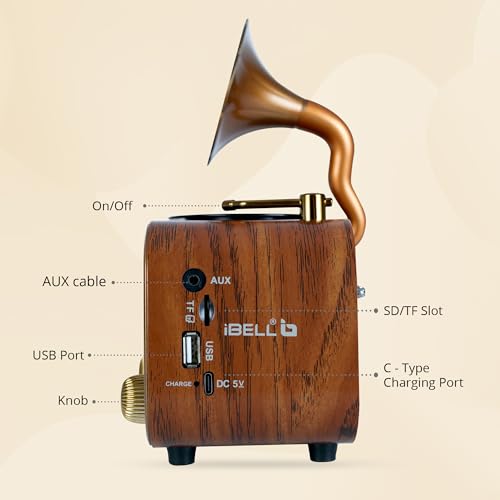 Image of iBELL Rhythm 540 Vintage Bluetooth Speaker with AM /FM /SW Radio | 3 Band Portable Retro Radio | USB Port & TF Card Slot | MP3 Playback | 5V DC Powered Wireless Music System (Wood Finish)