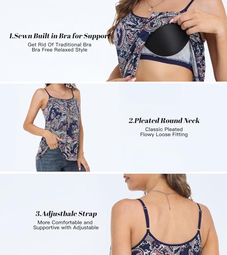 Image of Camisoles for Women with Built in Bra Adjustable Strap Tank Tops Cami Sleeveless Summer Tops for Workout Sleeping Traveling
