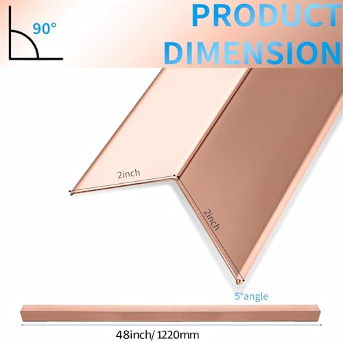Image of 12-Piece Set, Extra Thick (1mm) Stainless Steel 90 Wall Corner Guards, 2x2x48 Inches, for Wall Corner Protection & Decoration. (12, Shiny Rose Gold Color)