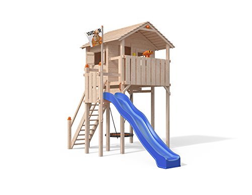 Preisvergleich Produktbild ISIDOR Domizilio Spielturm Ohne Schaukelanbau, inkl. Sicherheitstreppe, XXL Rutsche, Balkon und Nestschaukel auf bis zu 2,00m Podesthöhe (Blau)