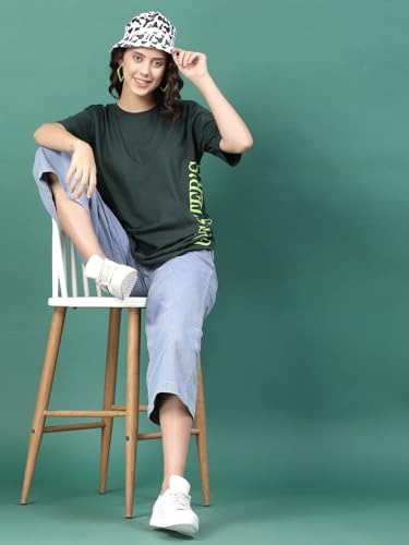 Image of Rigo Back Printed Half Sleeves Round Neck Oversized T-Shirt for Women | Drop Shoulder T-Shirt for Women | Loose Baggy Fit T-Shirt for Women /Girls