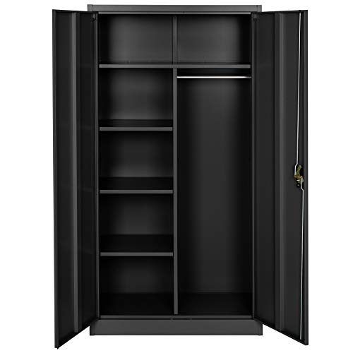 TecTake 800633 Abschließbarer Spind, Aktenschrank mit 6 Fächern und Kleiderstange, Leichte Montage,180x90x40cm (Schwarz… – Bild 4