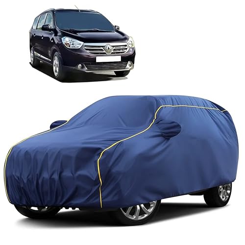 Image of Sulfar 100% Water Resistant Car Body Cover Compatible with Mirror for Renault Lodgy (Triple Stitched, Full Bottom Elastic, Blue Taffeta with Yellow Piping)