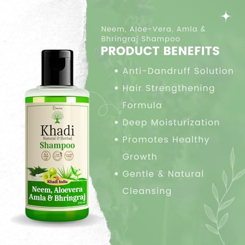 Image of KHADI Hair Fortifying Shampoo with Neem, Aloe Vera, Amla, and Bhringraj | Natural Anti Hair Fall & Scalp Nourishment Formula | 420 ML (Pack of 2)