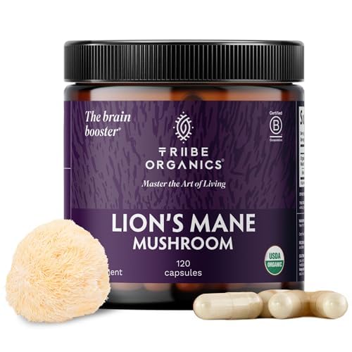 TRIBE ORGANICS Lion's Mane Supplement Capsules, Mushroom Extract, 120ct
