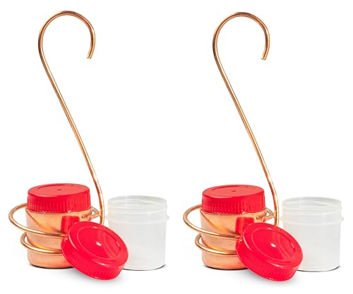 Monarch Abode Hanging Hummingbird Feeders for Outdoors Pure Copper Handcrafted Single Hanging Hummingbird Feeder Decorative Humming Bird Feeders for Outdoors Garden Patio Deck Pack of 2