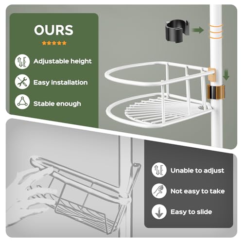 Image of HAMITOR Rustproof Bathtub Corner Shelf, 4-Tier Shower Caddy Tension Pole | Adjustable Bathroom Organizer For Shampoo, Accessories, Storage, No-Drill Quick Install, Space-Saving 47.7-123.6 Inch, White