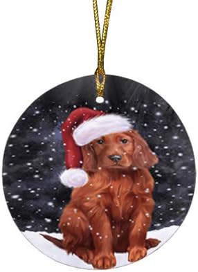 Summertime Tropical Island Beach Irish Setter Puppy Round Flat Ornament - Pet Decorative Hanging Ornaments for Christmas X-mas Tree Decorations - 2.75" Round Flat Ceramic Christmas Ornament POR1772