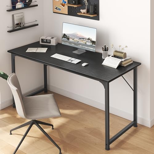 Huuger 48 Inch Office & Gaming Desk with Storage, Modern Simple Design, Large Legroom, Black Metal Frame