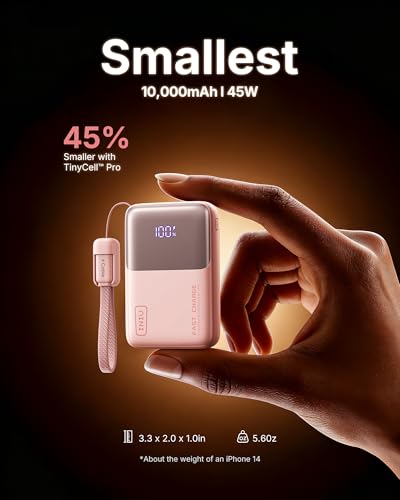 Image of INIU Portable Charger, Ultra Mini 10000mAh 45W Fast Charging Power Bank, USB C Battery Pack with Cable, Flight-Safe Travel Powerbank for Women Girls Cute Nano Compact Sleek, Light Pink