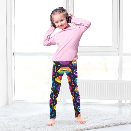 Rainbow Girls' Leggings Toddler Doodles Colored Lips Kids Yoga Pants Dance Active Tights 4T4