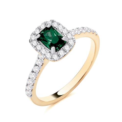 Image of Old English Jewellers 9ct Yellow Gold on Siver EMERALD & CZ Emerald Cut Cluster Halo Ring size K to S (R)