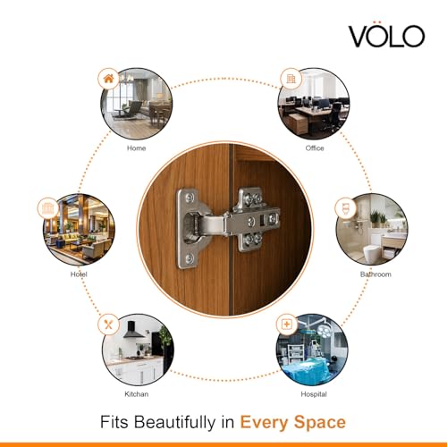 Image of VOLO 10 Pieces (Pack of 5 Set) Concealed Cabinet Hinges with Screws | 0 Crank - Full Overlay | Auto Hinges for Kitchen Cabinets, Mild Steel European Style Hinge for Home, Office & Wardrobe
