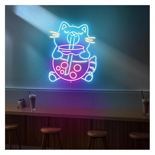 Néon Bubble Tea Cat de 38x48 cm avec luminosité variable pour déco