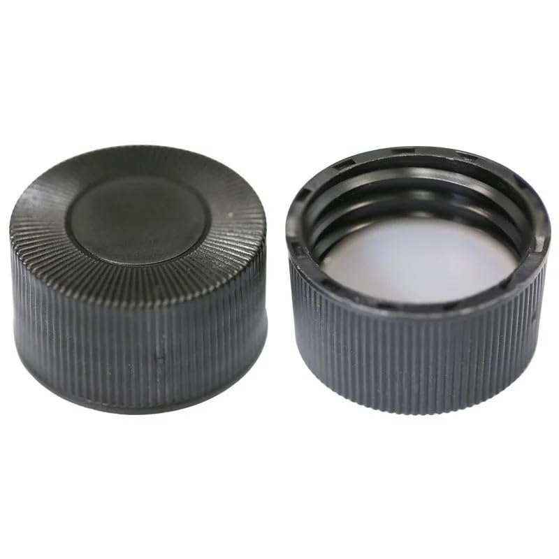 Chromatography Vial Cap EPA Storage Bottle Cover 22mm White Open-Topped Polypropylene Cap with PTFE/Silicone Septa 100/PK(Black Closed Cap)