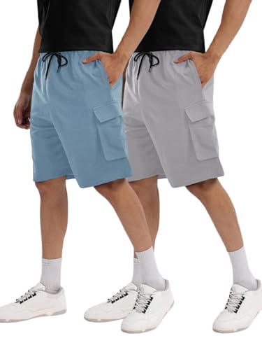Image of Pinkmint Cargo Shorts for Men Pack of 2 Cotton Lycra Training Gym Shorts for Men Casual Workout Lightweight Summer Shorts with Dual Side Pockets Half Pant for Running, Gym, Walking, Travel