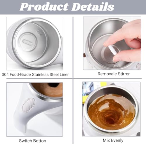 Image of Zentro Travel Coffee Mug Leak Proof -380 ML One Click Lid Stainless Steel Coffee Cup for Car, Office & Daily Commute with Secure Lock & Easy Clean Design (Self Stirring Coffee Mug)