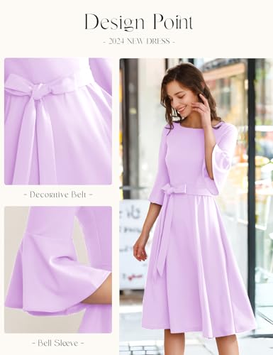 Image of HomRain Women's Church Dresses Modest Bell Sleeve Wedding Guest Cocktail Tea Party Vintage Evening Dress