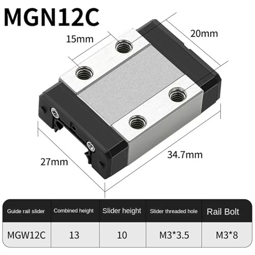Guide linéaire MGN12C 60mm avec chariot miniature pour axe d'imprimante 3D - 2