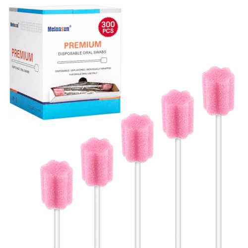 300 Pcs Disposable Oral Swabs, Long Handle Soft Sponge Mouth Swabs, Pink