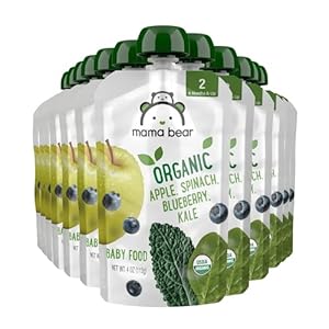 Amazon Brand – Mama Bear Organic Baby Food, Stage 2, Apple, Spinach, Blueberry, Kale, 4 ounce (Pack of 12)