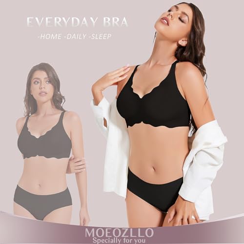 Image of MOEOZLLO Floral Wireless Bras for Women No Underwire Seamless Bralettes for Women with Support V Neck Wavy Womens Bras