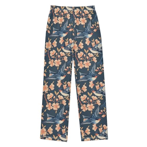 Pajama Pants Birds and Pink Flowers PJ Bottoms Sleepwear Lounge Sleep Pant with Pockets