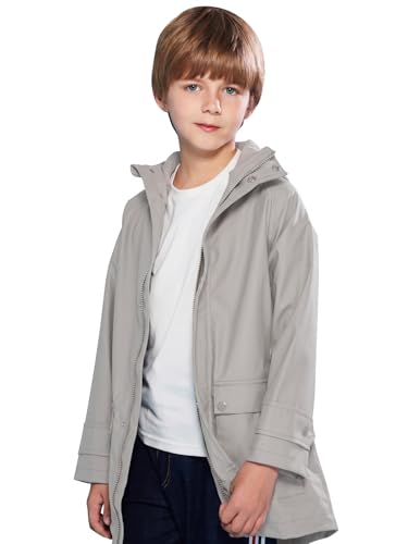 Image of SOLOCOTE Kids Rain Jacket Hooded Lined Rubber RainCoats for Girls Boys Waterproof Windproof Size 5-14Y
