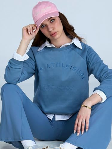 Image of CAVA Essential Sweatshirt for Women | Brushed Fleece, Round Neck, Full Sleeves, Ribbed Cuffs, Embroidery Detail | Cozy Loungewear & Travelwear