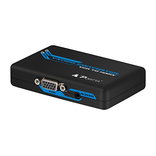 Portta VGA + Stereo Audio L/R to HDMI and 3.5mm Audio Video Converter Support HDTV for PC Laptop Display Computer Mac Projector