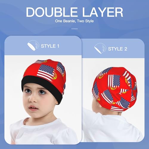 American Flag and Portuguese Flag Kids Leisure Elastic Knitted Hat Junior Large Size Knit Cap Child Beanie Black3