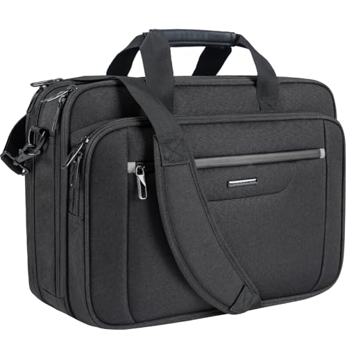 Image of VANKEAN Laptop Briefcase Premium Laptop Case Fits Up to 17.3 Inch Business Shoulder Bag Laptop Expandable Water-Repellent Messenger Bag for Men /Women Computer Bag for Travel /Business /Black-Grey